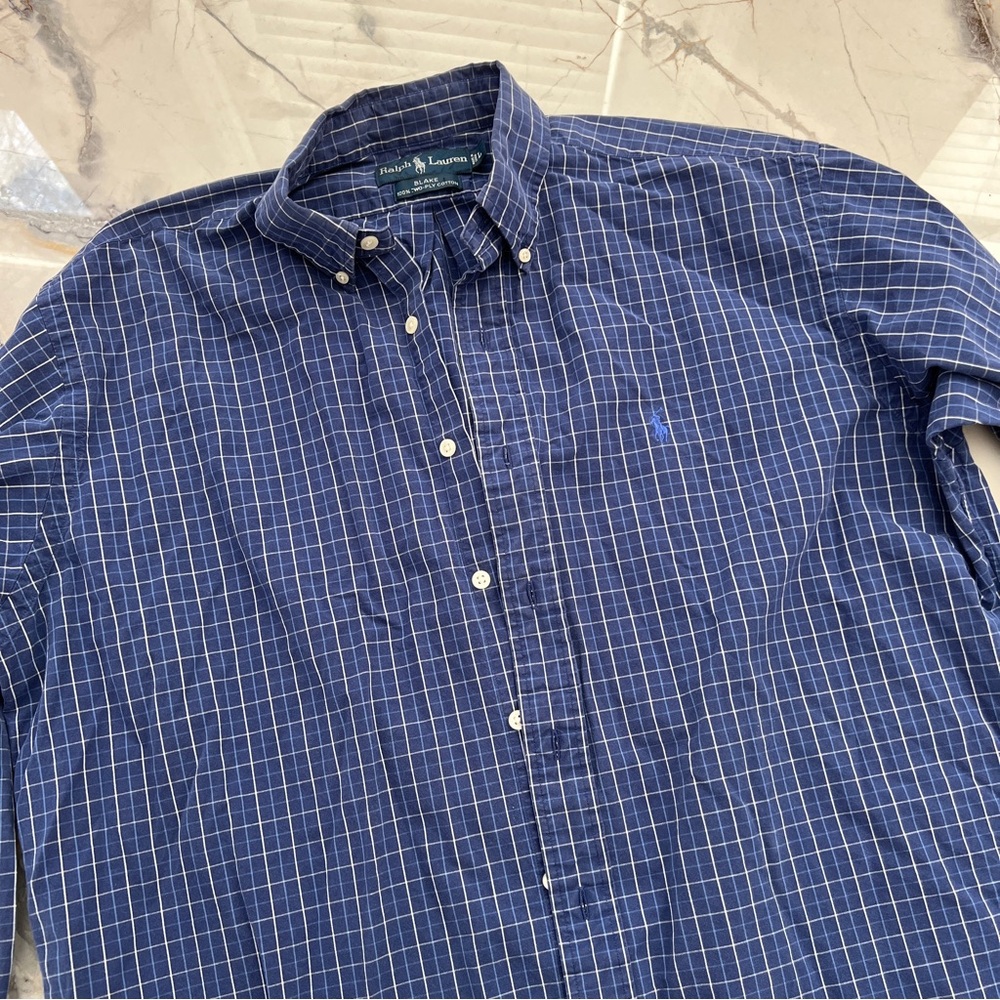 Ralph Lauren Men's Navy Plaid Shirt 100% two-ply cotton Large